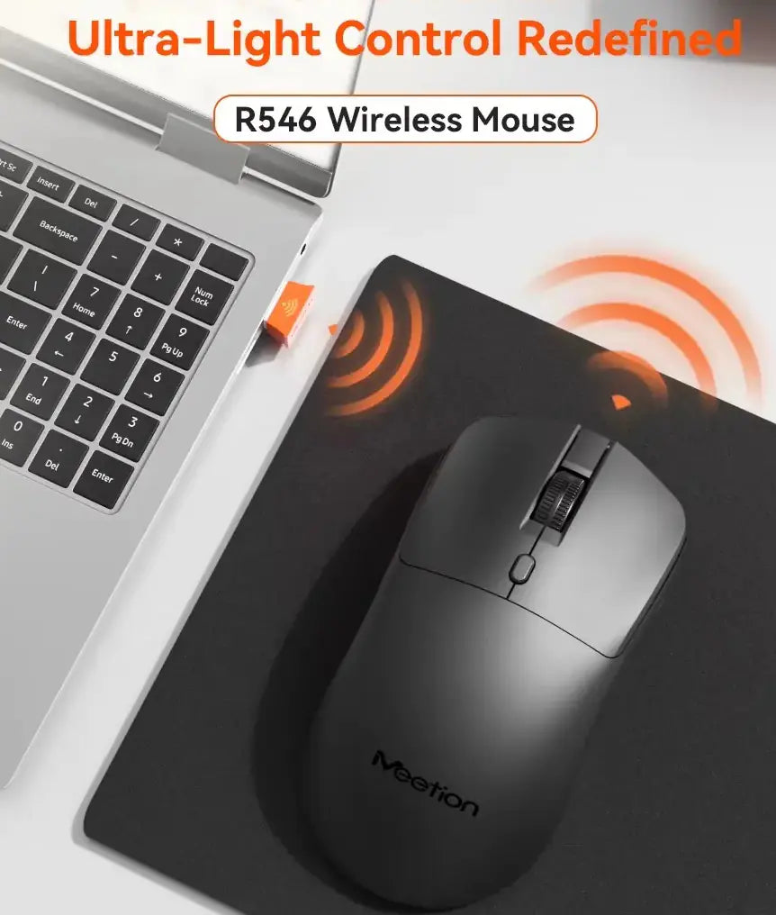 MEETION R546 Silent Wireless Mouse – 2.4GHz, 1600 DPI, 10m Range, Plug & Play, Symmetrical Design, Smart Power Saving, Lightweight, AAA Battery, Silent Clicks