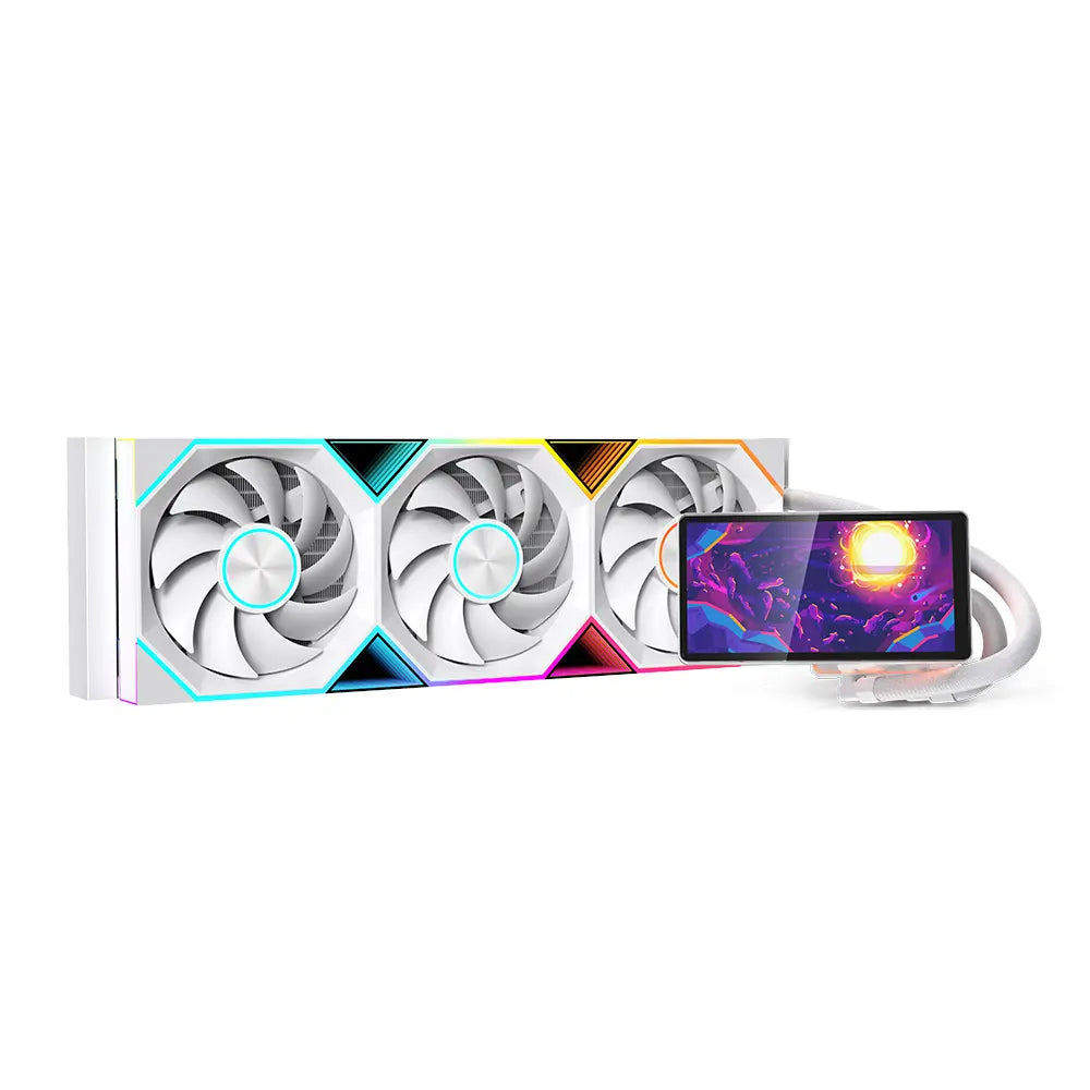 Jungle Leopard Pro Flow 360 Liquid Cooler With 5.5 Inch 270 Degree Rotating Screen 360mm Aluminum Radiator 2700RPM Pump And Intel AMD Support | WHITE