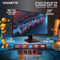 Gigabyte GS25F2 Gaming Monitor 24.5″ FHD 200Hz Super Speed IPS, 1ms GTG, 120% sRGB, HDR10, OSD Sidekick, Smart OD, Crosshair, Dual HDMI, VESA Mountable , Tilt: -5° ~ +20° | BLACK
