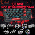 BLOODY AT98 Alpha Optical Gaming Keyboard, 98-Key Compact, Linear Switch, 1000Hz / 1ms, 100M Keystrokes, Adjustable 0.8–3.0mm Actuation, PBT Keycaps, 7 RGB Backlit Effects | BLOODY RED
