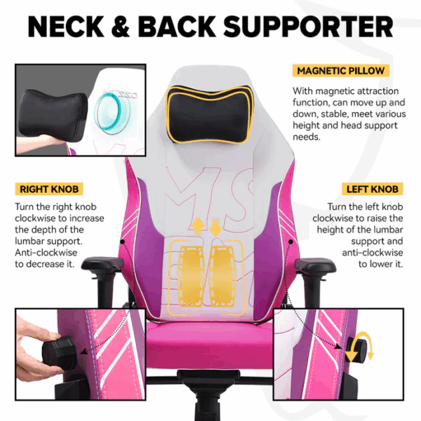 APEX SEAT TOKYO-GT Gaming Chair : Pro Racing Throne With Leather+Velvet+Suede Shell , 4D Armrest ,  Frog Mechanism & Class-4 Gas Lift , 90–141° Recline, 160 Kgs Max , Lumbar Pillow and Magnetic Headrest Included | WHITE & MAGENTA VARIANTS ~ AP-2108R