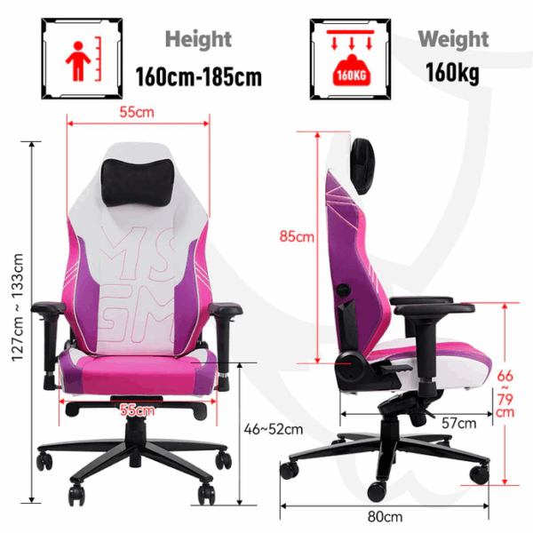 APEX SEAT TOKYO-GT Gaming Chair : Pro Racing Throne With Leather+Velvet+Suede Shell , 4D Armrest ,  Frog Mechanism & Class-4 Gas Lift , 90–141° Recline, 160 Kgs Max , Lumbar Pillow and Magnetic Headrest Included | WHITE & MAGENTA VARIANTS ~ AP-2108R