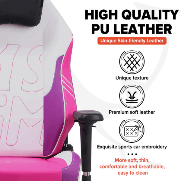 APEX SEAT TOKYO-GT Gaming Chair : Pro Racing Throne With Leather+Velvet+Suede Shell , 4D Armrest ,  Frog Mechanism & Class-4 Gas Lift , 90–141° Recline, 160 Kgs Max , Lumbar Pillow and Magnetic Headrest Included | WHITE & MAGENTA VARIANTS ~ AP-2108R