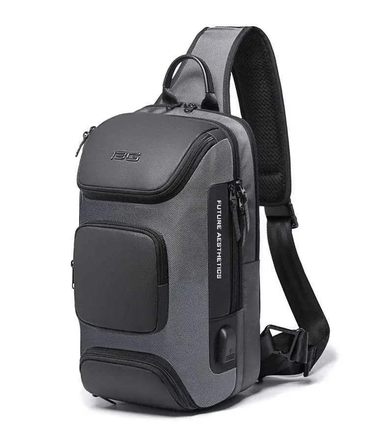 EZ W005 Sling Bag 15.6″ – Crossbody Shoulder Backpack with USB Port, Anti-Theft Pocket, Water-Resistant Polyester – Grey + Black