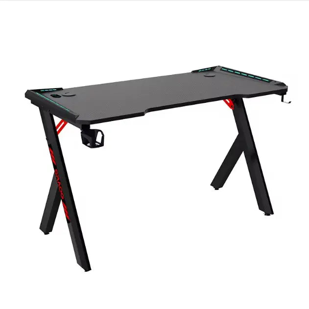 RGB Gaming Desk – Black | 100×60×73 cm | Carbon Fiber Texture | RGB Lighting | Cup Holder & Headset Hook | 80kg Load | Heavy-Duty Steel Frame