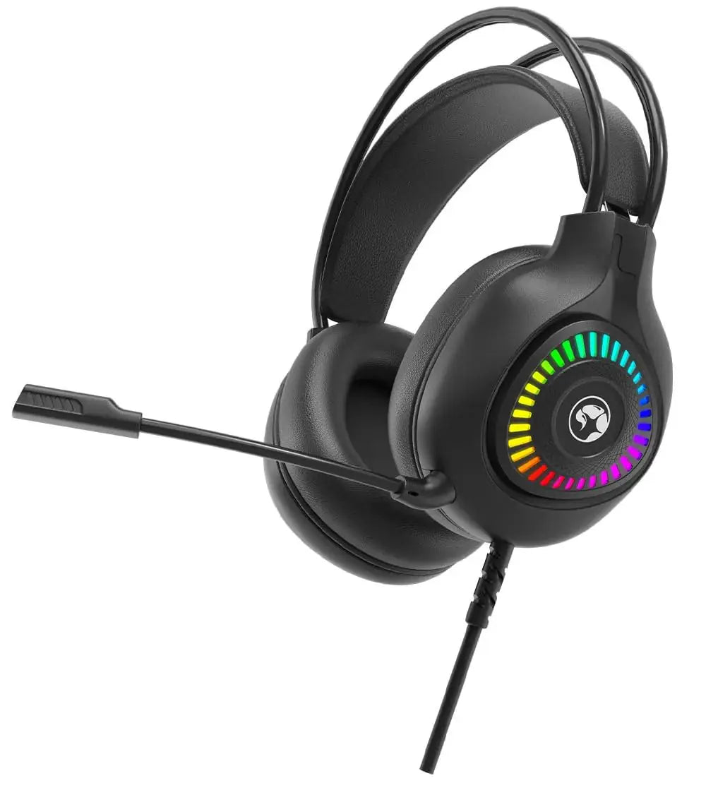 Marvo H8325 Wired Over-Ear Headphones, 3.5mm Jack, Lightweight 130g, Dynamic Driver, Compatible with Cellphones, Plastic Build, Remote Control, Black