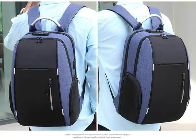 “EZ W001 15.6” Backpack EXP001 w/ USB Charging, Coded Lock, Reflective Design, Large Capacity, Oxford Fabric, Multi-Layer Storage for School & Travel | Blue”
