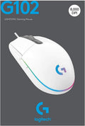 Logitech G G102 Light Sync | Wired Gaming Mouse, 8000 DPI, 6 Programmable Buttons, LIGHTSYNC RGB, Mechanical Button Tensioning, Customizable via G HUB – White