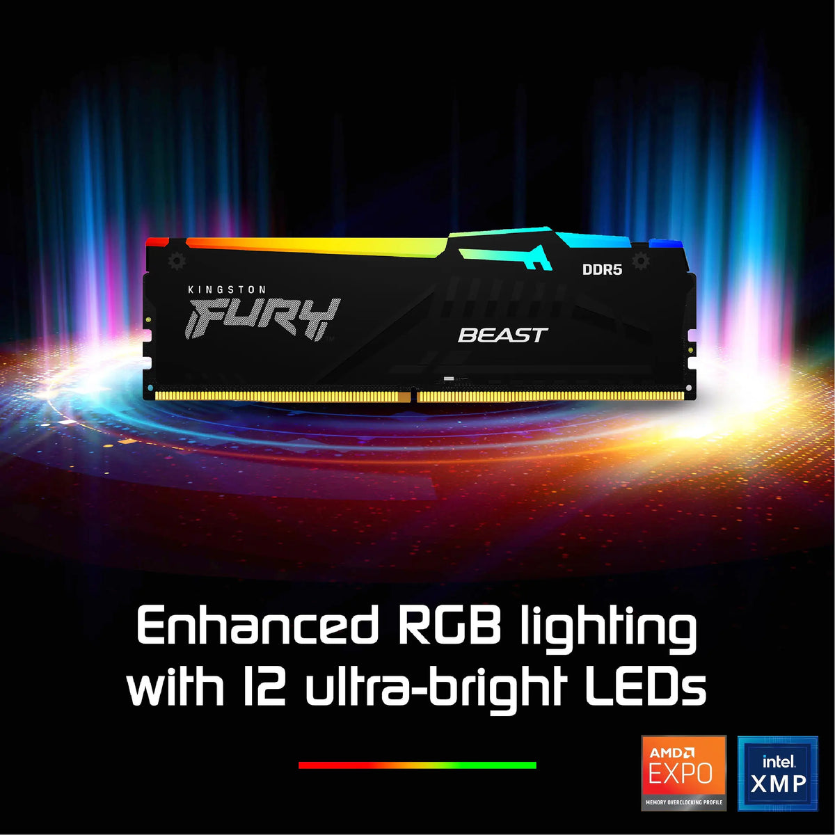 Kingston Fury Beast RGB 16GB 6000MT/s DDR5 RAM CL36 1.35V Desktop Memory | AMD Expo & Intel XMP 3.0 | Plug N Play | Single Module | | Infrared Sync Technology | Overclocking Stability KF560C36BBE2A-16