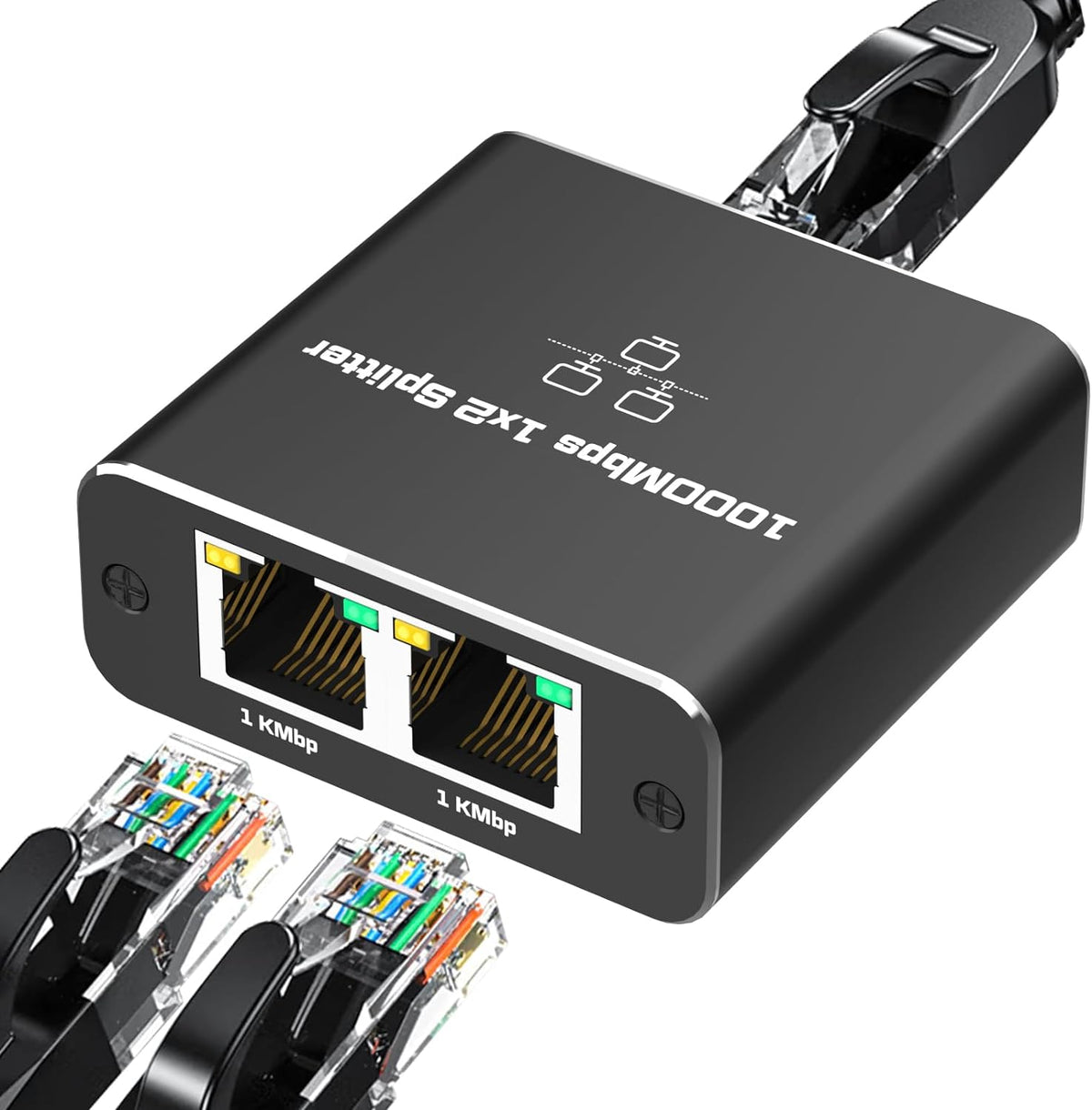 Ethernet Splitter 1000Mbs , Female to Female Network Adapter RJ45, LAN Ethernet Socket Connector Adapter for Cat6/Cat7, Ethernet Cable Splitter, Network Cable Split in one and Two, gigabit Transmission