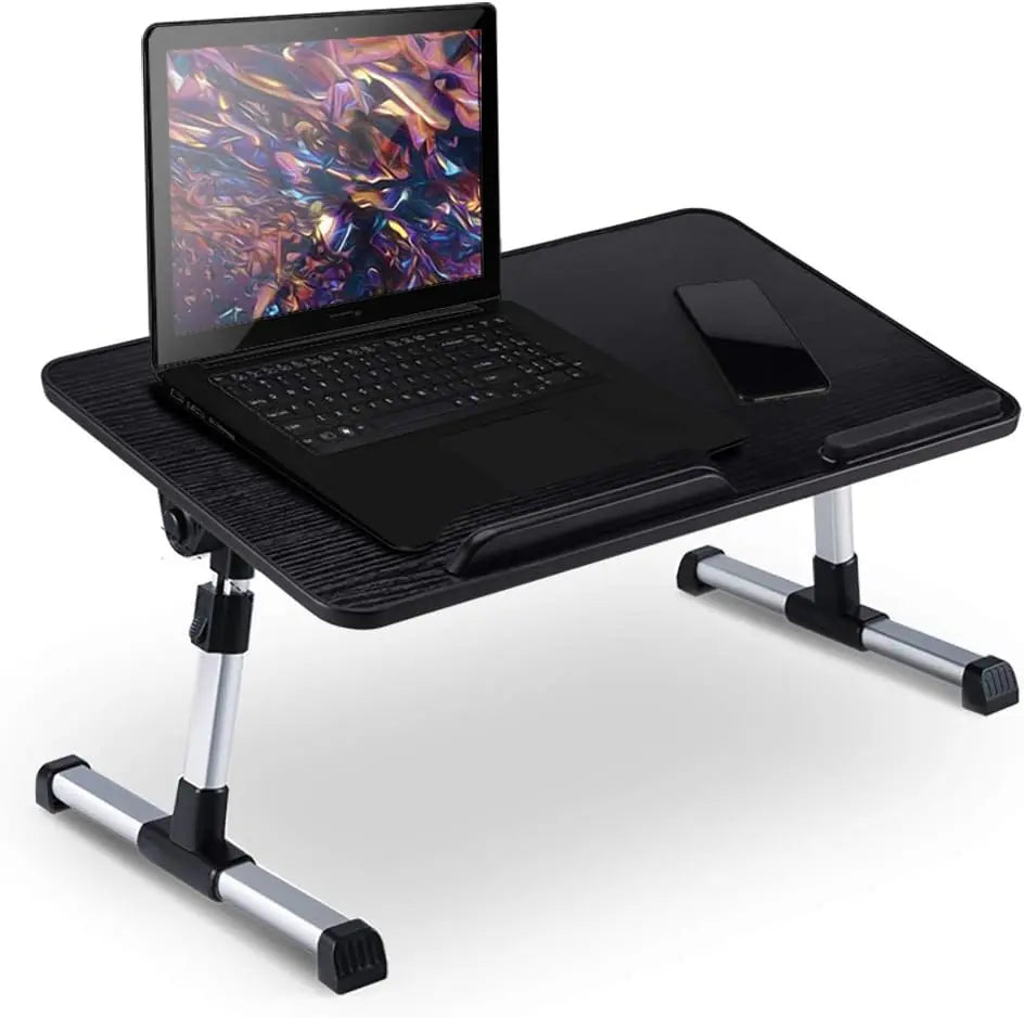 Laptop Stand D1-S 14”-17” | Adjustable Height & Angle | MDF + Aluminum Foldable Table with Wrist Pad – Black (52x30cm)