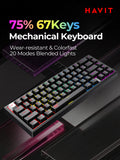 Havit KB874L 75% Compact Blended Light Red Switch Mechanical Keyboard With 67 Keys, 20 Lighting Modes, All Keys Roll-Over, USB Interface, 50M Key Life & Durable Dual-Color Molding | BLACK