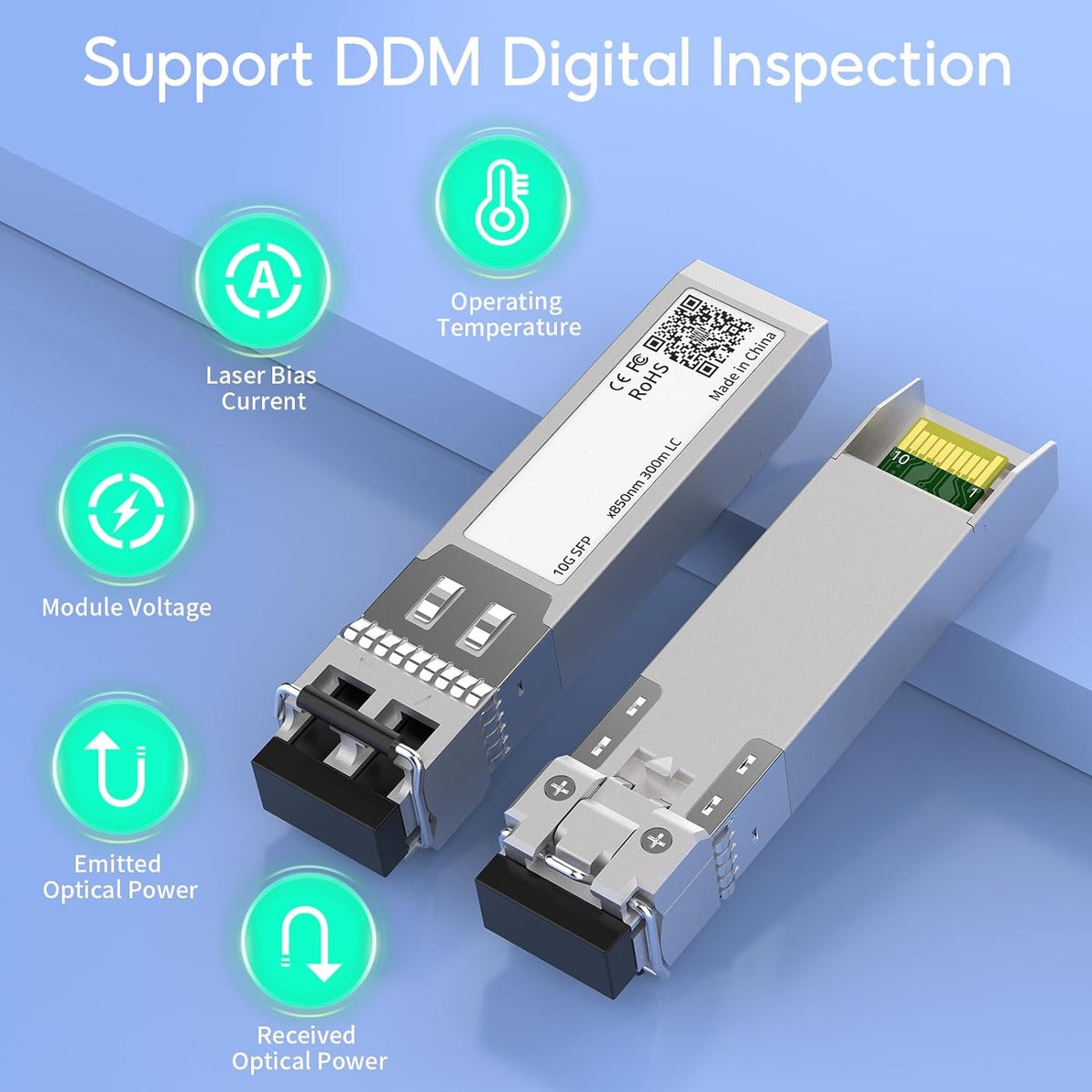 10GBase-SR SFP+ Transceiver, 850nm MMF, up to 300 Meters, Compatible with Cisco SFP-10G-SR, Meraki MA-SFP-10GB-SR, Ubiquiti UniFi UF-MM-10G, D-Link, Mikrotik, Netgear, TP-Link … 1Pcs
