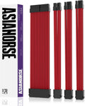 ASIAHORSE 18AWG Red PSU Cable Extension Kit – 4 Pack (24-Pin ATX, 4+4 Pin EPS, 2x PCI-E 6+2) Braided Sleeved, Soft Nylon, Cable Combs, Universal Compatibility