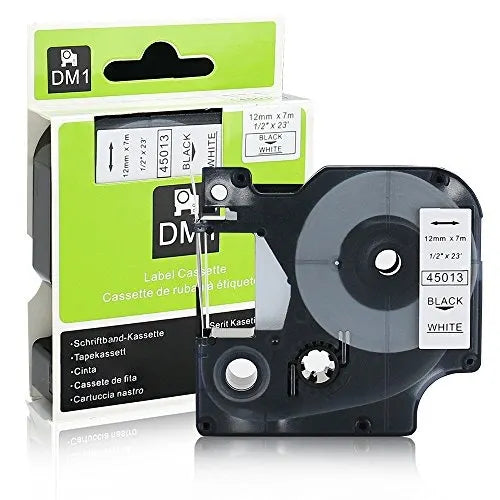 Compatible DYMO DM1 Label Tape Cassette – Black on White, 12mm x 7m, 1-Pack for D1 Series Label Makers