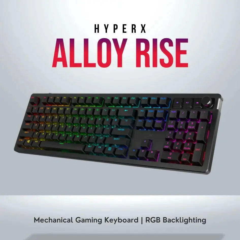 HyperX Alloy Rise Mechanical Gaming Keyboard – Full Size, Red Linear Switches, RGB, Hot-Swappable, Ambient Sensor, Gasket Mounted, 8K Polling, Wired