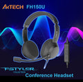 A4TECH FH150U Conference Headset – DSP Stereo Sound – 40mm Speaker Unit – Leather Padded Headband – Flexible Rotating Microphone – In-Line Convenient Controller – Compatible with Windows & Mac OS