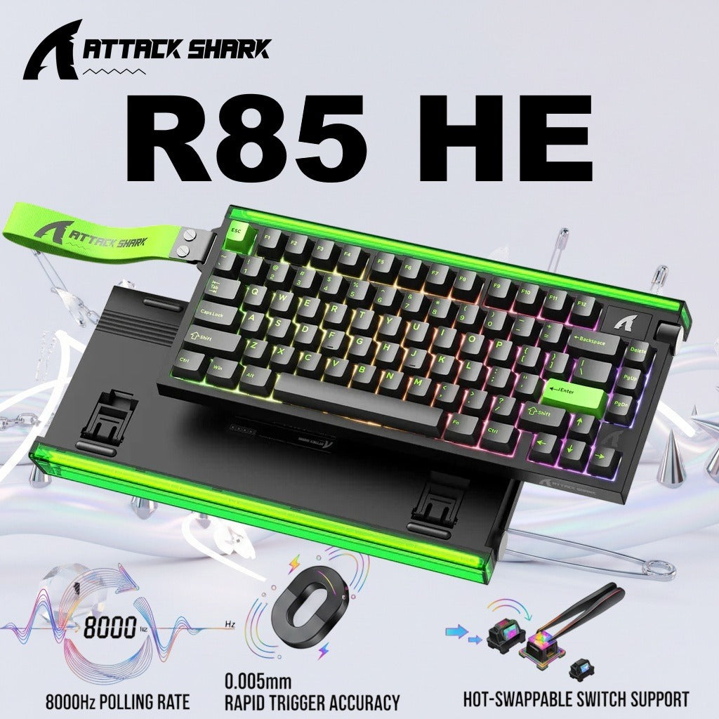 ATTACK SHARK R85 HE 75% Wired Magnetic Keyboard With 8000Hz Polling Rate, 0.005mm Rapid Trigger Accuracy, Custom RGB Lightbox, Multimedia Knob, And 5-Layer Sound System | FLOURESCENT GREEN