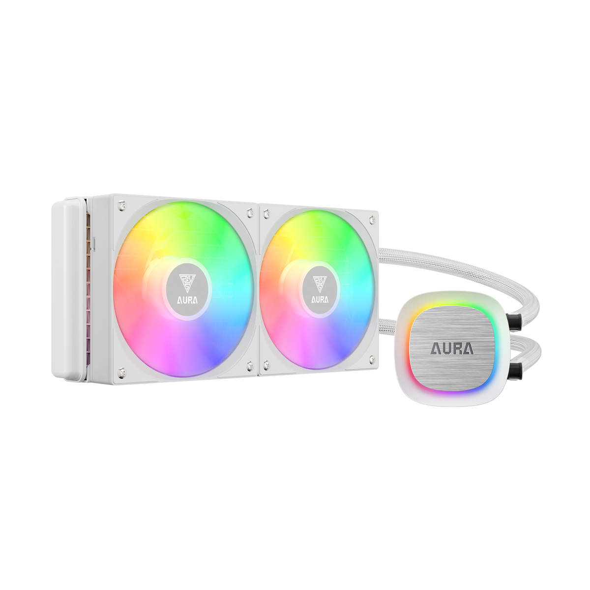 GAMDIAS AURA GL240 V2 Liquid CPU Cooler, ARGB 240 Radiator, 2 x 120mm PWM Fans, Mirror Style Pump for Intel/AMD Ryzen – WHITE