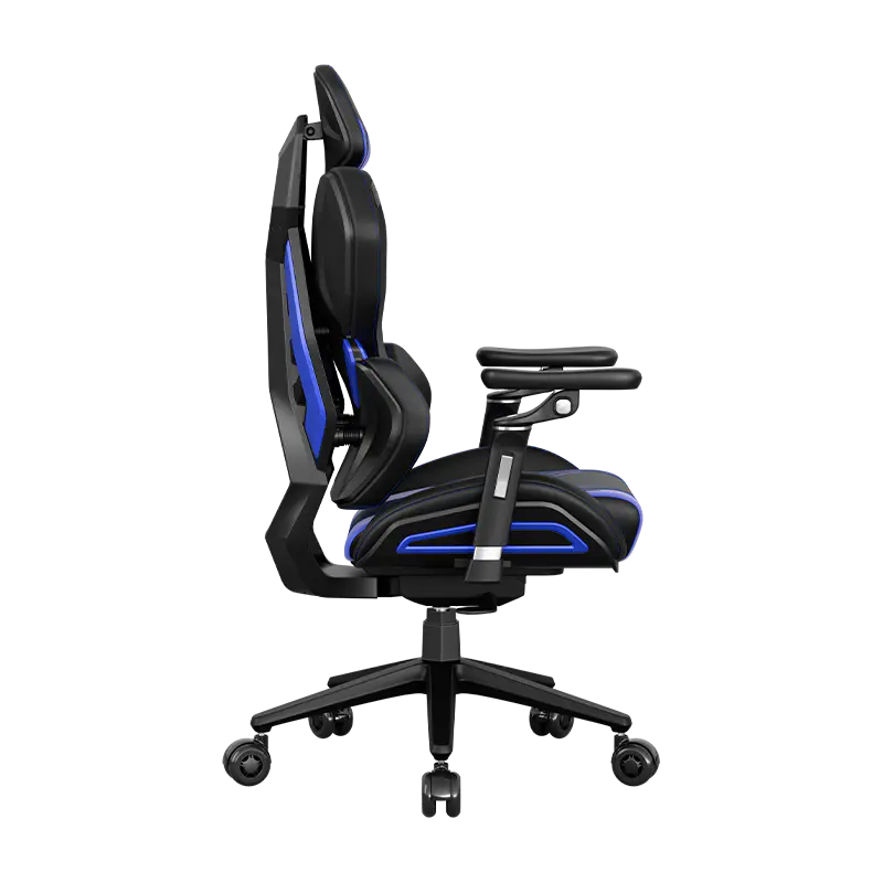 APEX SEAT EisenHart  Gaming Chair With 5D Chrome Armrests, Weight-Activated Recline, Customizable Multi-Tilt & Height , PU Casters, Matte Aluminum Base, Cashmere Leather Finish , 180KG Weight Capacity | Black with Indigo Accents