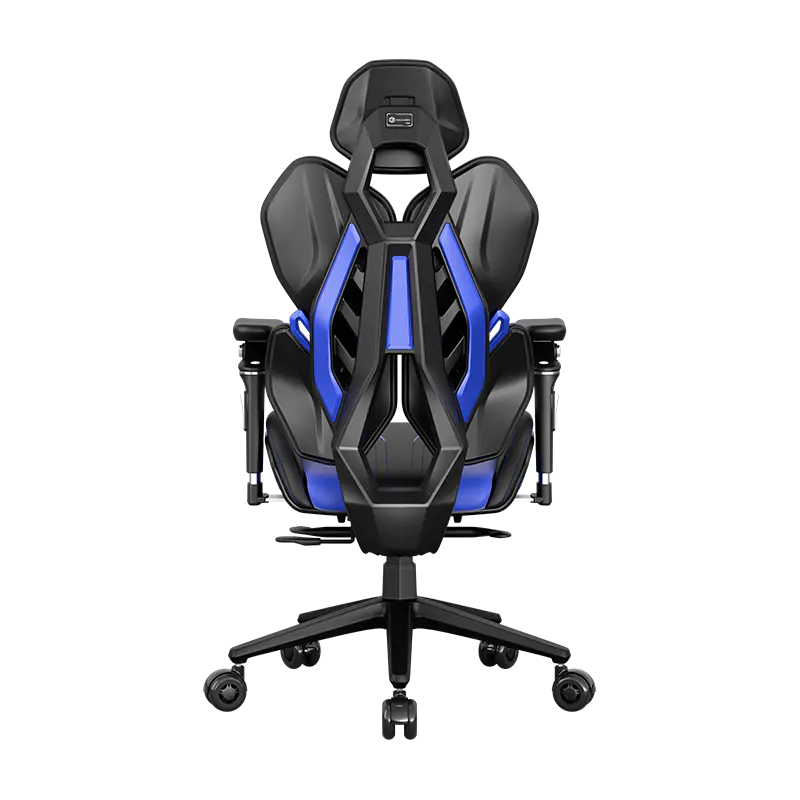 APEX SEAT EisenHart  Gaming Chair With 5D Chrome Armrests, Weight-Activated Recline, Customizable Multi-Tilt & Height , PU Casters, Matte Aluminum Base, Cashmere Leather Finish , 180KG Weight Capacity | Black with Indigo Accents