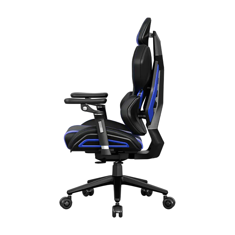 APEX SEAT EisenHart  Gaming Chair With 5D Chrome Armrests, Weight-Activated Recline, Customizable Multi-Tilt & Height , PU Casters, Matte Aluminum Base, Cashmere Leather Finish , 180KG Weight Capacity | Black with Indigo Accents