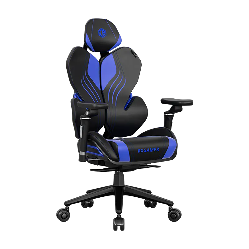 APEX SEAT EisenHart  Gaming Chair With 5D Chrome Armrests, Weight-Activated Recline, Customizable Multi-Tilt & Height , PU Casters, Matte Aluminum Base, Cashmere Leather Finish , 180KG Weight Capacity | Black with Indigo Accents