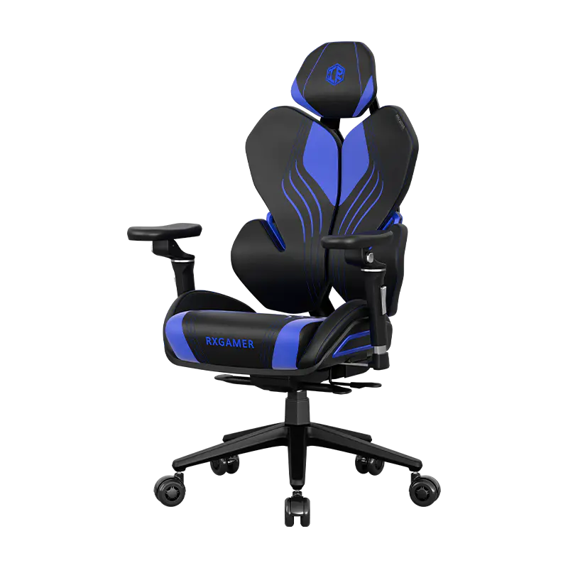 APEX SEAT EisenHart  Gaming Chair With 5D Chrome Armrests, Weight-Activated Recline, Customizable Multi-Tilt & Height , PU Casters, Matte Aluminum Base, Cashmere Leather Finish , 180KG Weight Capacity | Black with Indigo Accents