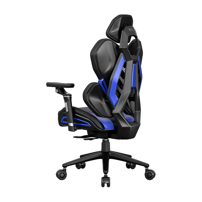 APEX SEAT EisenHart  Gaming Chair With 5D Chrome Armrests, Weight-Activated Recline, Customizable Multi-Tilt & Height , PU Casters, Matte Aluminum Base, Cashmere Leather Finish , 180KG Weight Capacity | Black with Indigo Accents