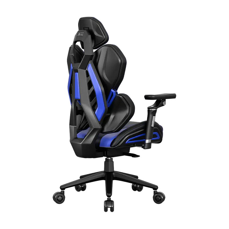 APEX SEAT EisenHart  Gaming Chair With 5D Chrome Armrests, Weight-Activated Recline, Customizable Multi-Tilt & Height , PU Casters, Matte Aluminum Base, Cashmere Leather Finish , 180KG Weight Capacity | Black with Indigo Accents