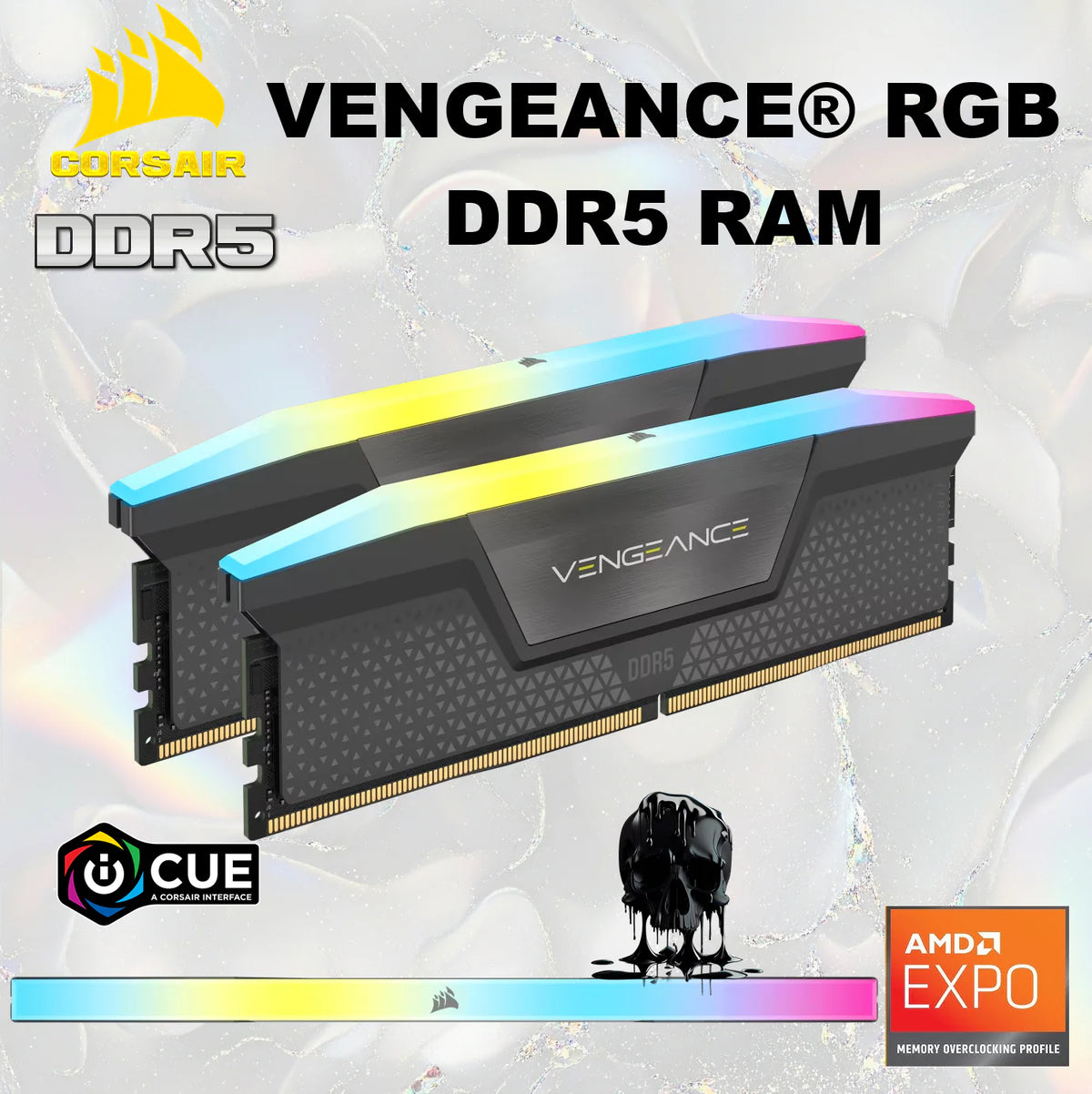 CORSAIR Vengeance RGB 32GB RAM Kit (2x 16GB) DDR5 6000MT/s CL38 1.35V Memory Kit With Ten-Zone RGB, AMD EXPO Ready, Intel XMP 3.0 Compatible , Aluminum Heatspreader | GREY CMH32GX5M2B6000Z38