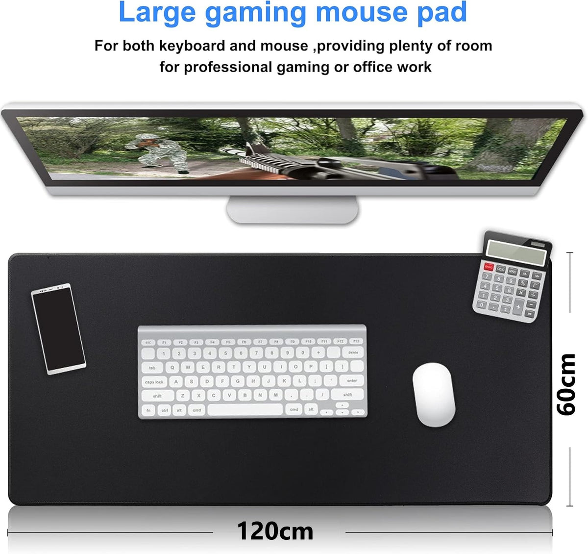 Gaming Mouse Pad, Extended Mouse Pad Size 120x60cm Thickness 3mm Premium-Textured Non-Slip & Waterproof Computer Mousepad with Stitched Edges for Gaming, Office & Home | Black