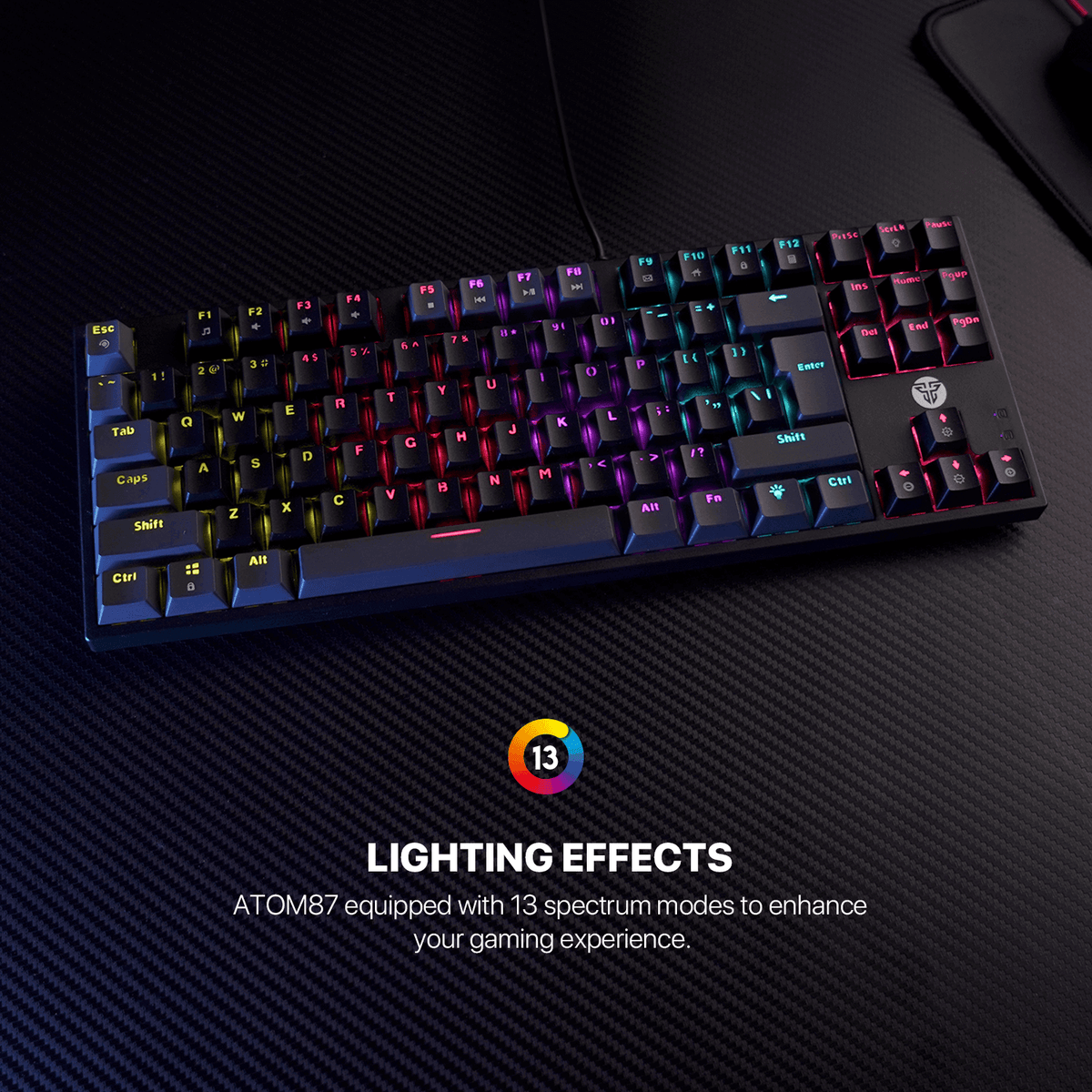 FANTECH MK876V2 ATOM87 RGB Mechanical Keyboard SUMI Edition Black With 13 Mode Spectrum RGB, 87 TKL Keys, 25 Key Anti-Ghosting, 3 Pin Hot Swappable Red Or Blue Switches
