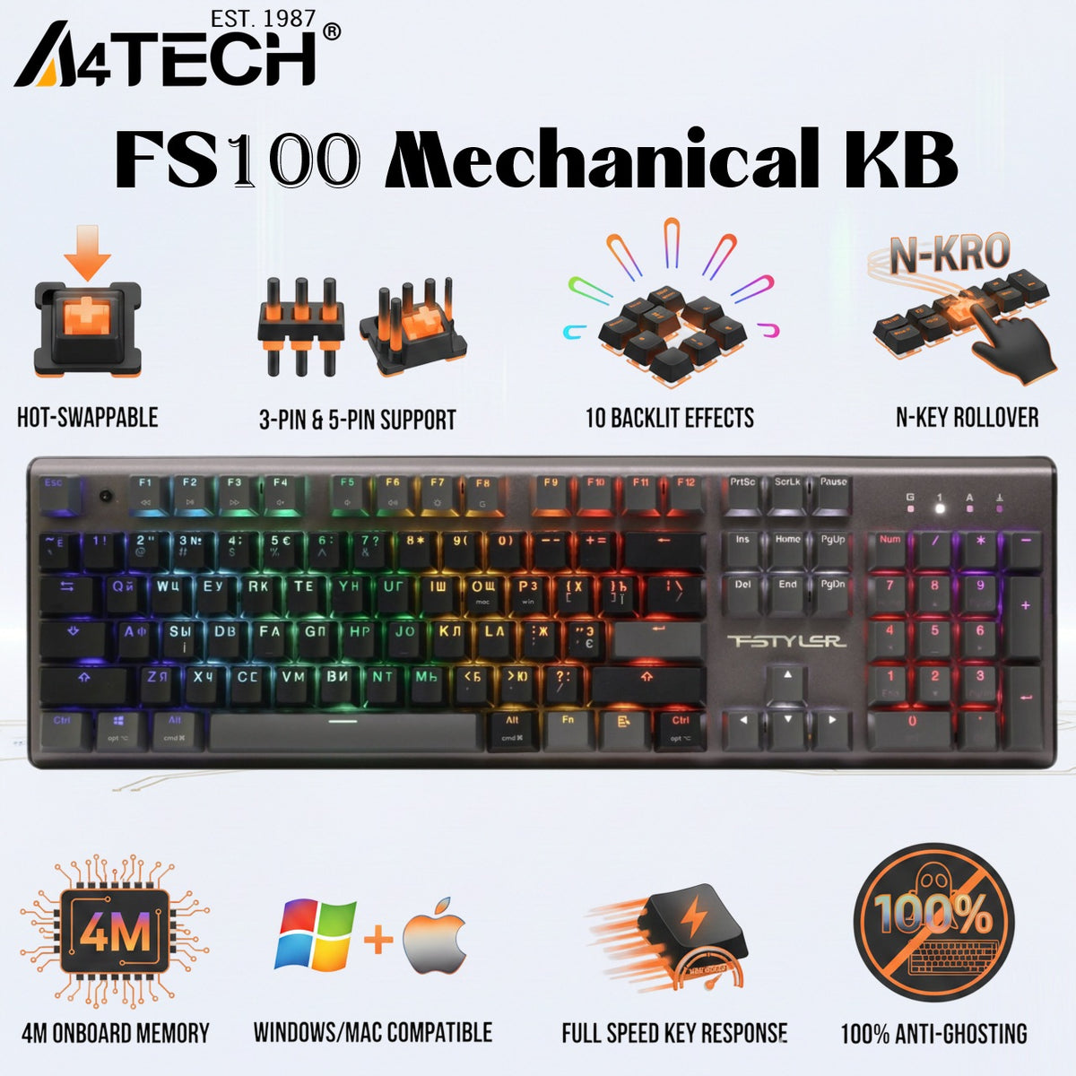 A4TECH FS100 Hot-Swappable Mechanical Keyboard