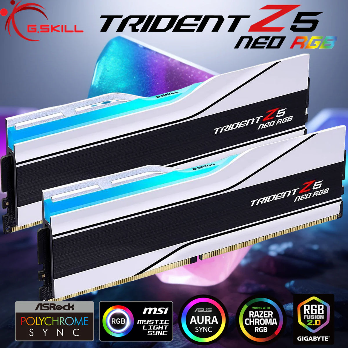G.SKILL Trident Z5 Neo RGB Series DDR5 RAM 64GB Kit (2X 32GB) 6000MT/s CL36 1.35V (PC5 48000) , AMD Expo & Intel XMP 3.0 Desktop Computer Memory U-DIMM | Matte White F5-6000J3636F32GX2-TZ5NRW