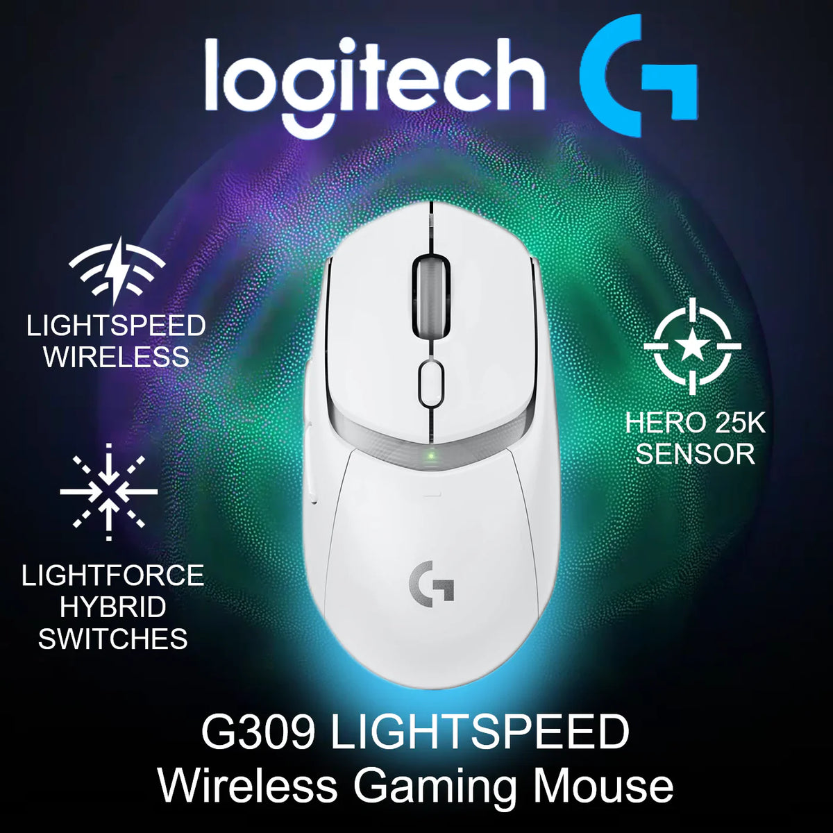 Logitech G309 LIGHTSPEED Wireless Gaming Mouse With LIGHTFORCE Hybrid Switches, HERO 25K Sensor, Dual Wireless, 6 Programmable Buttons, 68g Lightweight, 300+ Hr Battery | WHITE