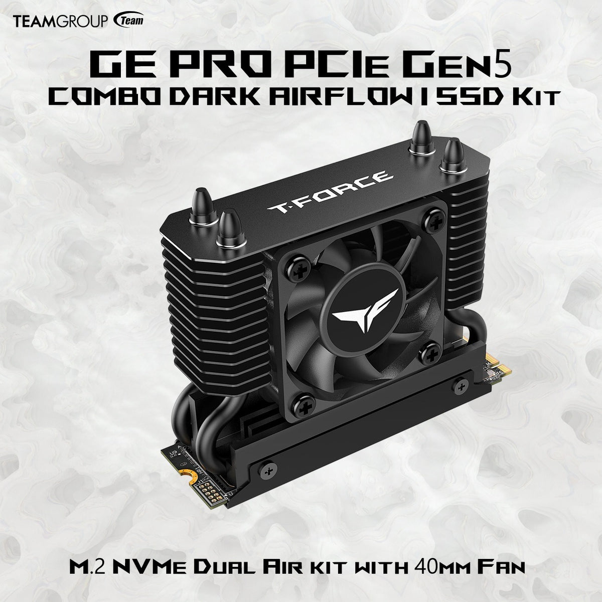 Team Group T-FORCE COMBO DARK SSD Kit : GE PRO M.2 2280 4TB PCIe Gen 5.0×4 with DRAM CACHE 14,000MB/s , NVMe 2.0 (SSD) Included with “AirFlow I” Heatsink , For Windows, macOS, and Linux | BLACK ~ TM8FG3004T0C133