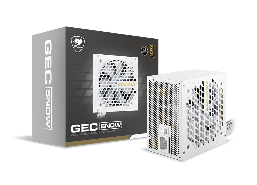 Cougar GEC Snow 750 Gold PSU – High-Efficiency 80Plus 230V EU Power, DC-To-DC Stability, Ultra-Silent 120mm Fan, Single 12V Rail, PCIe 4.0 Support, Full Protections, Non-Modular Compact Design | White