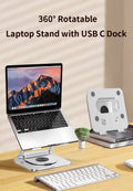 N84 Foldable Laptop Stand with 6-in-1 Docking Station – 360° Rotation, Adjustable Height, Heat Dissipation, Supports Up to 10kg, Universal Compatibility, Silver