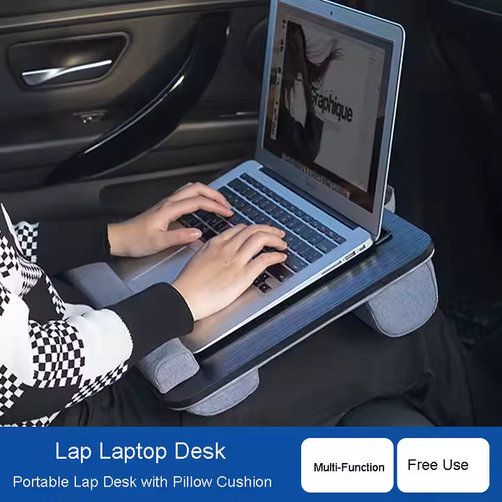 Laptop Stand P2 – Multi-Functional Lap Desk with Wrist Pad, Device Holder & Cushion | 42×32cm | Black