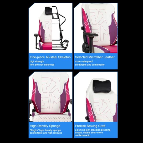 APEX SEAT TOKYO-GT Gaming Chair : Pro Racing Throne With Leather+Velvet+Suede Shell , 4D Armrest ,  Frog Mechanism & Class-4 Gas Lift , 90–141° Recline, 160 Kgs Max , Lumbar Pillow and Magnetic Headrest Included | WHITE & MAGENTA VARIANTS ~ AP-2108R