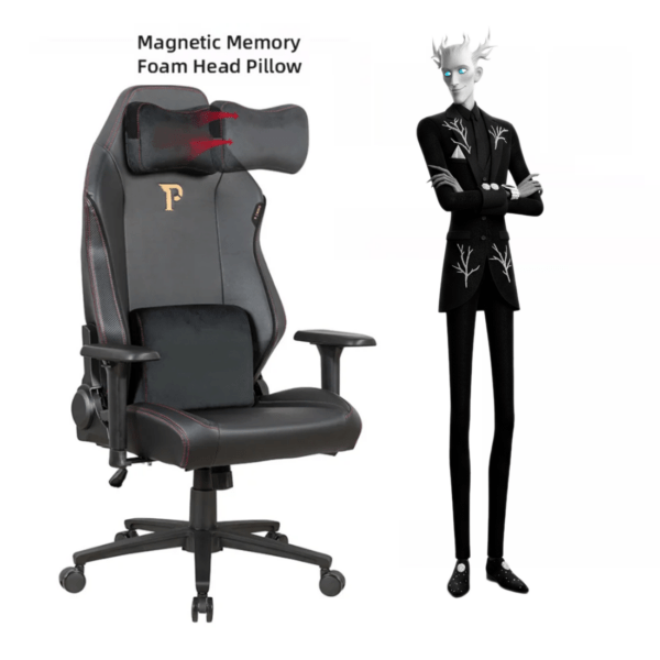 APEX SEAT SLENDERMAN Gaming Chair With PU Leather + Velvet + Suede Upholstery ,  90–155°  Recline , 2D Armrests,  Class 4 Gas Lift, Metal Frame , Memory Foam  , Backrest Cushion & Magnetic Headrest Included | SLEEK BLACK ~ AP-2155