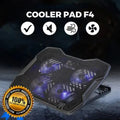 K4 Laptop Cooler – 4 Adjustable Fans, RGB, 9″-17″ Support, 5-Level Height, 4 USB Ports, 700–1400 RPM, Metal Mesh, 370×265×33–58mm, Foldable Clamp Design