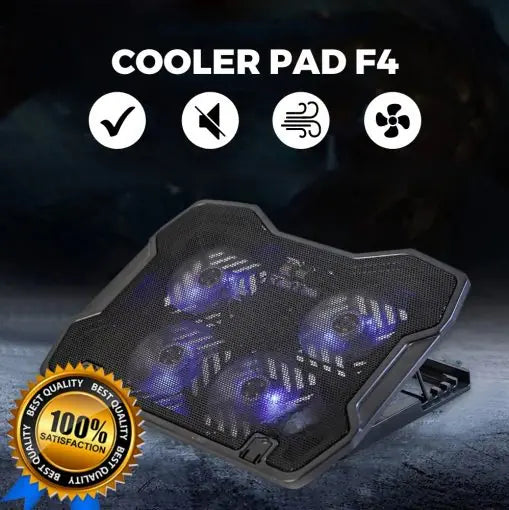 K4 Laptop Cooler – 4 Adjustable Fans, RGB, 9″-17″ Support, 5-Level Height, 4 USB Ports, 700–1400 RPM, Metal Mesh, 370×265×33–58mm, Foldable Clamp Design