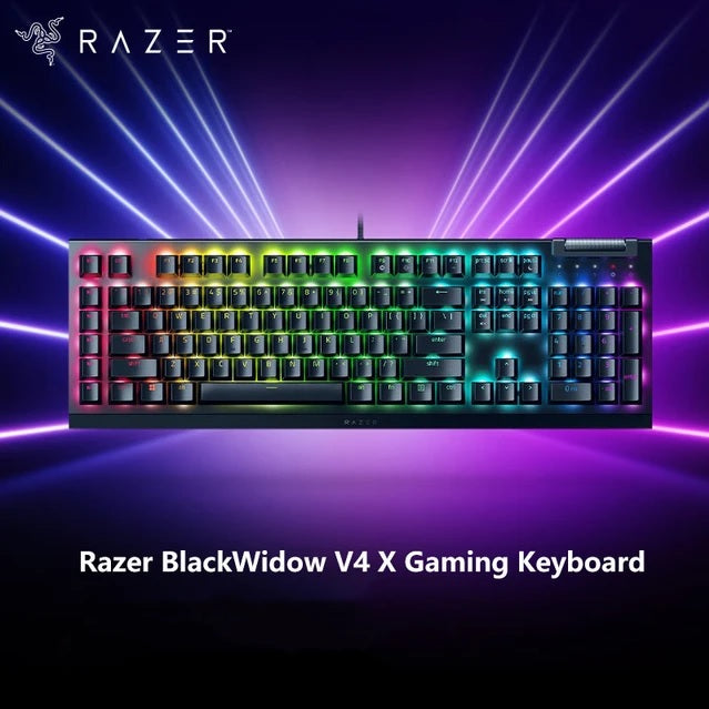 Razer BlackWidow V4 X Gaming Keyboard Razer Green Mechanical Switches Clicky Full Size RGB Backlight 6 Macro Keys Media Roller Aluminum Top Case Durable Keycaps