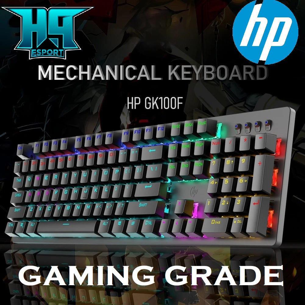 HP GK100F Mechanical Wired RGB Keyboard, Blue Switch, Adjustable 6 Keys & 104 Keys Anti-Ghosting, Suspended Key Caps, High Compatibility | Black ; GK100F