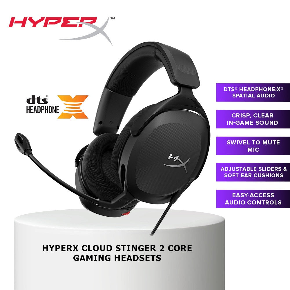 HyperX Cloud Stinger 2 – Gaming Headset, DTS Headphone: X Spatial Audio, Lightweight Over-Ear Headset with mic, Swivel-to-Mute Function, 50mm Drivers, PC Compatible | Black ; OPEN BOX