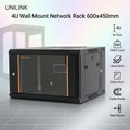 Unilink 4U Wall Mount Network Rack 600x450mm With Glass Door, 80KG Load, SPCC Steel Build, Cable Management, Fan Support, IP20 Cabinet For Networking AV Telecom Systems