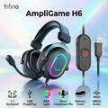 FIFINE AmpliGame H6 USB Gaming Headset with RGB & 7.1 Surround Sound, Omni Condenser Mic, 48KHz, USB-A, Lightweight Memory Foam Breathable Ear Cushions, Streaming Headphones on PS4/PS5 | BLACK