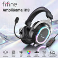 FIFINE AmpliGame H13 USB Gaming Headset RGB 7.1 Surround Sound 50mm Drivers Active Noise Cancelling Mic 48KHz EQ Control Inline Controller Gaming Headphones | BLACK